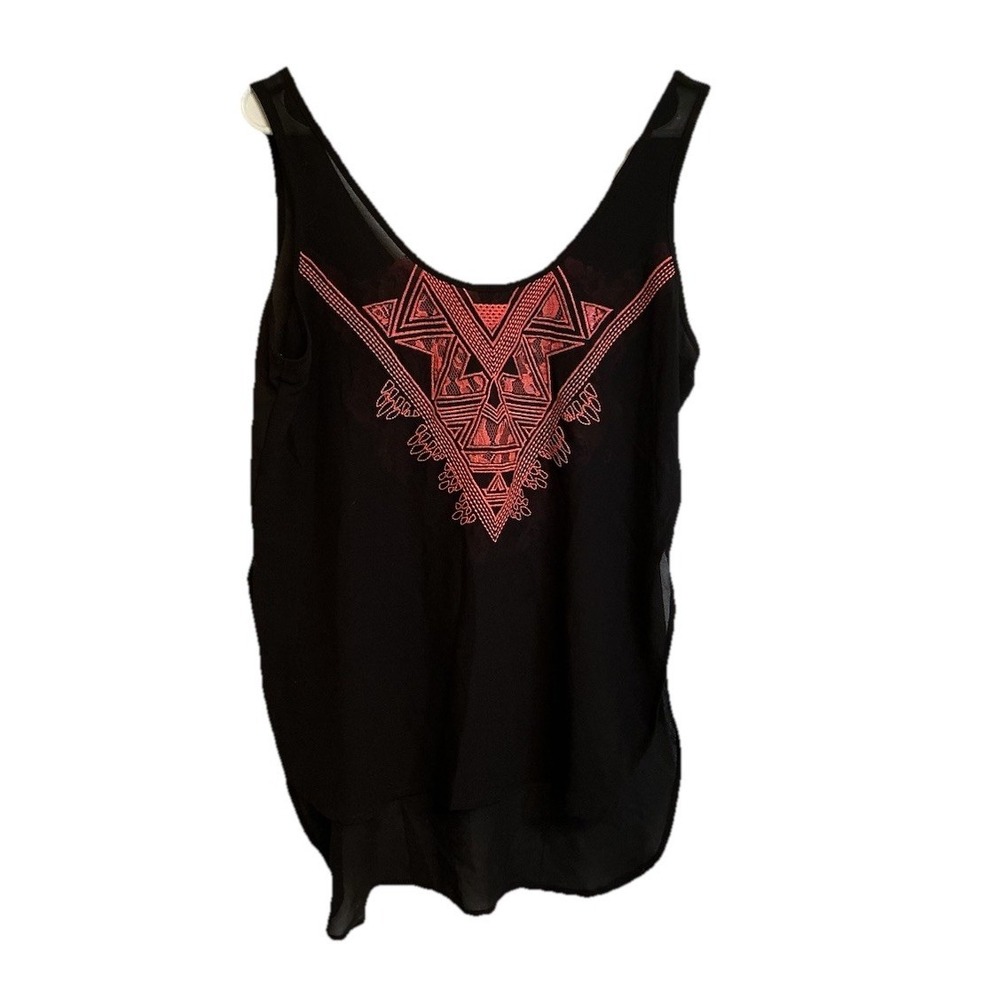 Women's Rue 21 Black Coral Pink Aztec Lightweight Side Slits Tank Top - Size L‎